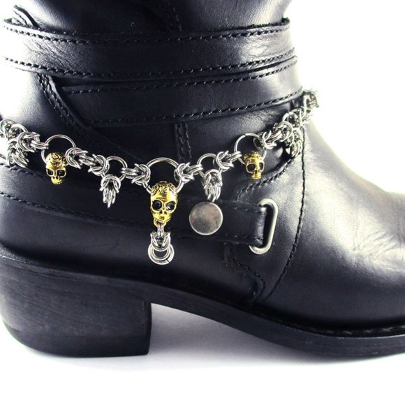 Gold Skulls Rose Silver Chain Maille Link Choker Boot Chain Rocker Goth Punk Fun - Picture 8 of 10